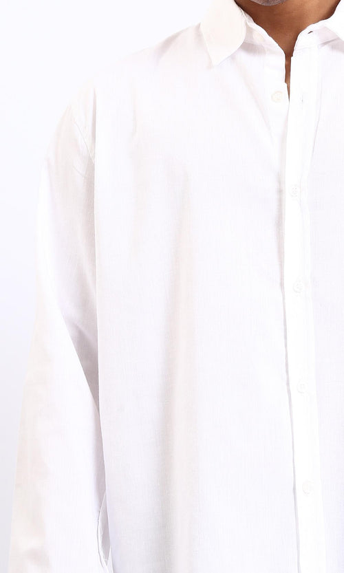 R206986 - Solid Cotton Long Sleeve Shirt - White