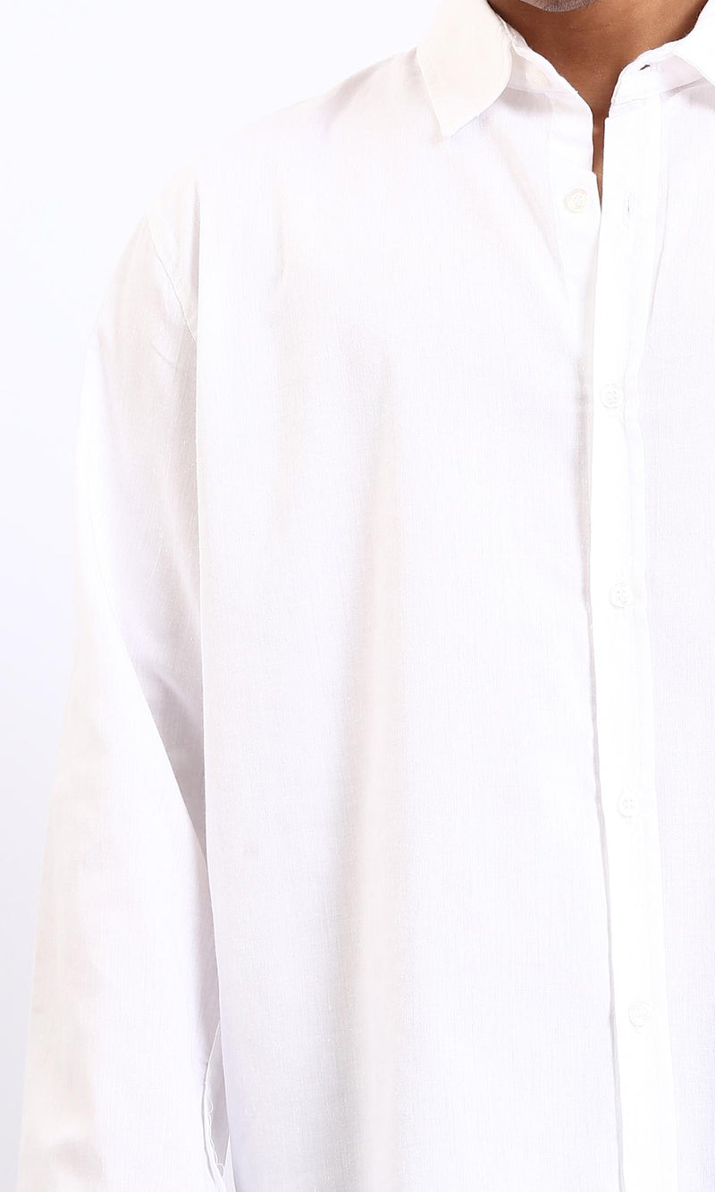 R206986 - Solid Cotton Long Sleeve Shirt - White