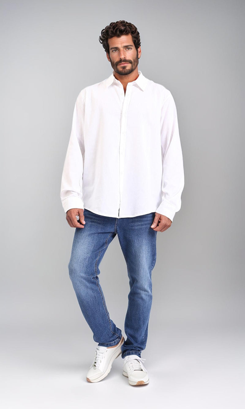 R206986 - Solid Cotton Long Sleeve Shirt - White