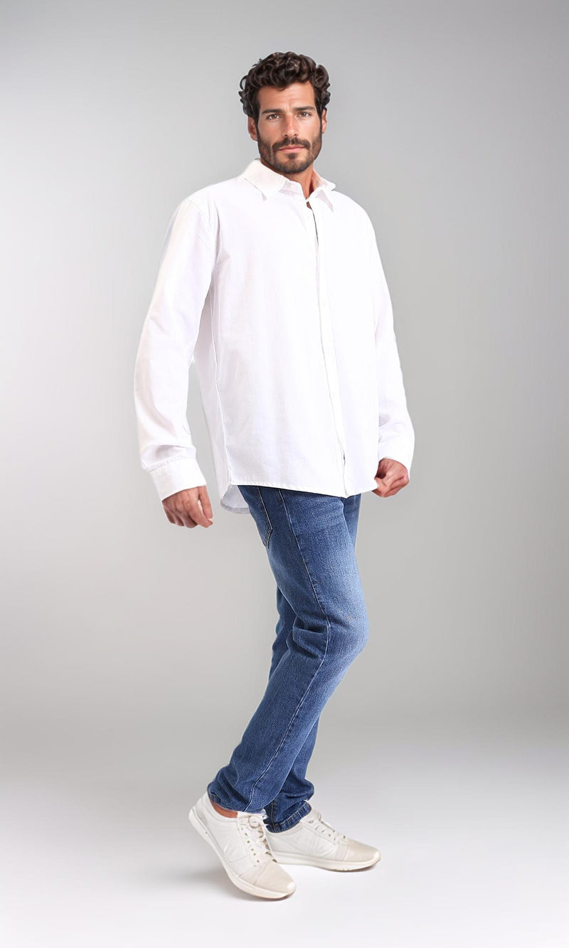 R206986 - Solid Cotton Long Sleeve Shirt - White