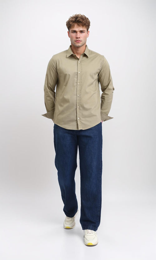 R206987 - Solid Long Sleeves Casual Shirt - Olive
