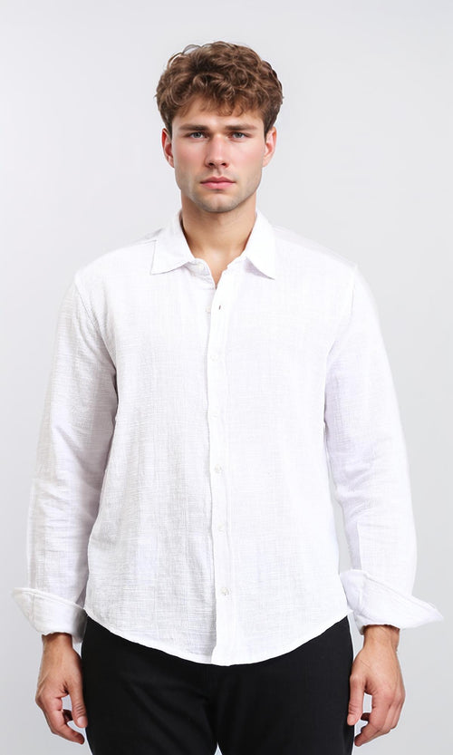 R206988 - Textured Long Sleeves Casual Shirt - White