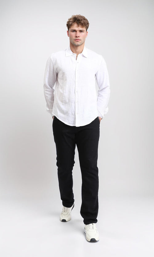 R206988 - Textured Long Sleeves Casual Shirt - White