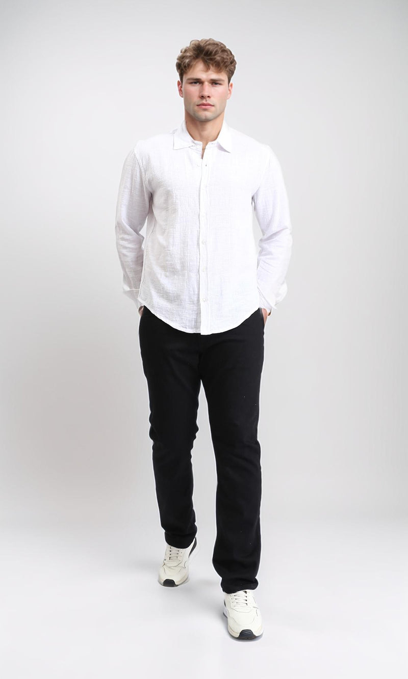 R206988 - Textured Long Sleeves Casual Shirt - White