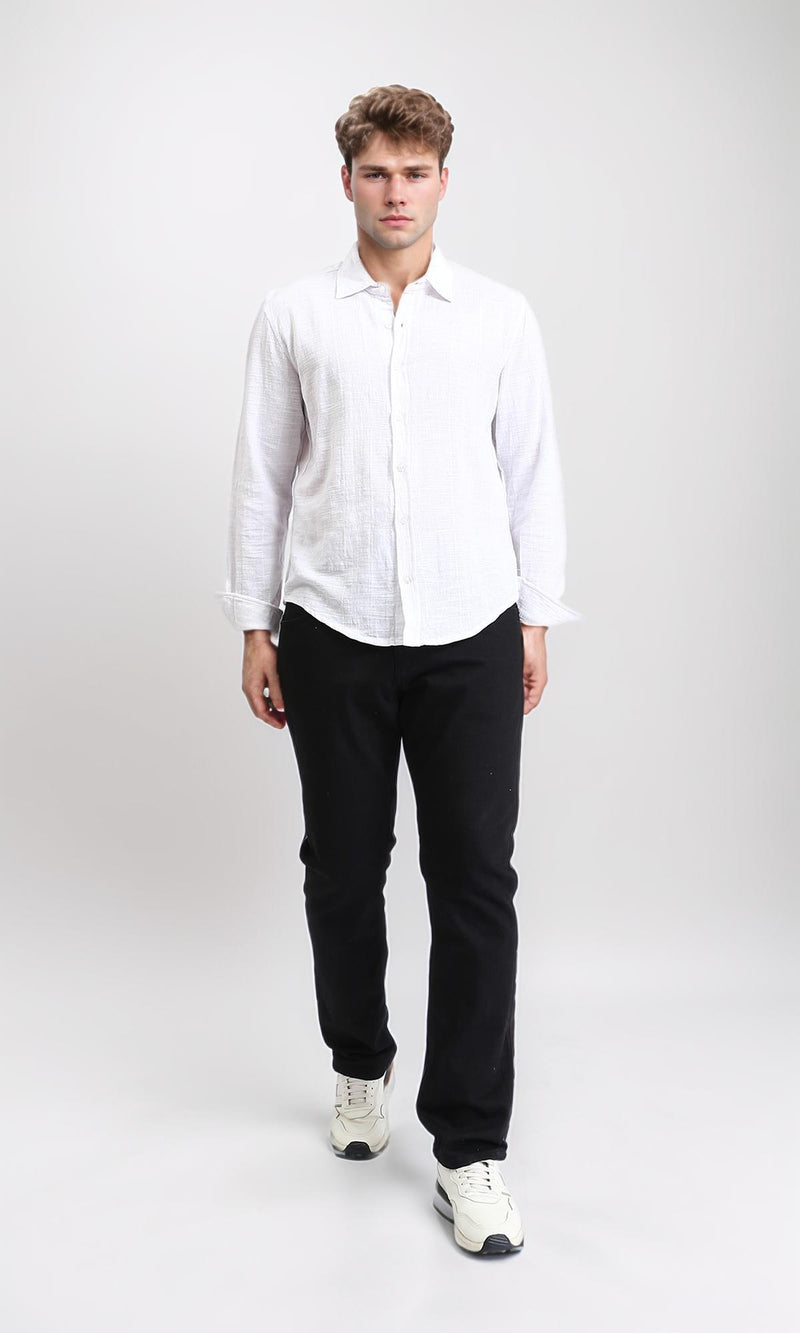 R206988 - Textured Long Sleeves Casual Shirt - White