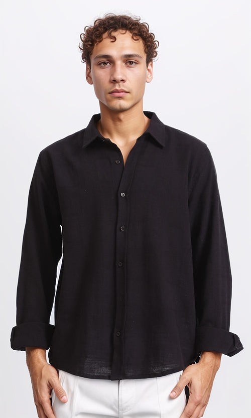 R206989 - Lightweight Long Sleeves Cotton Shirt - Black