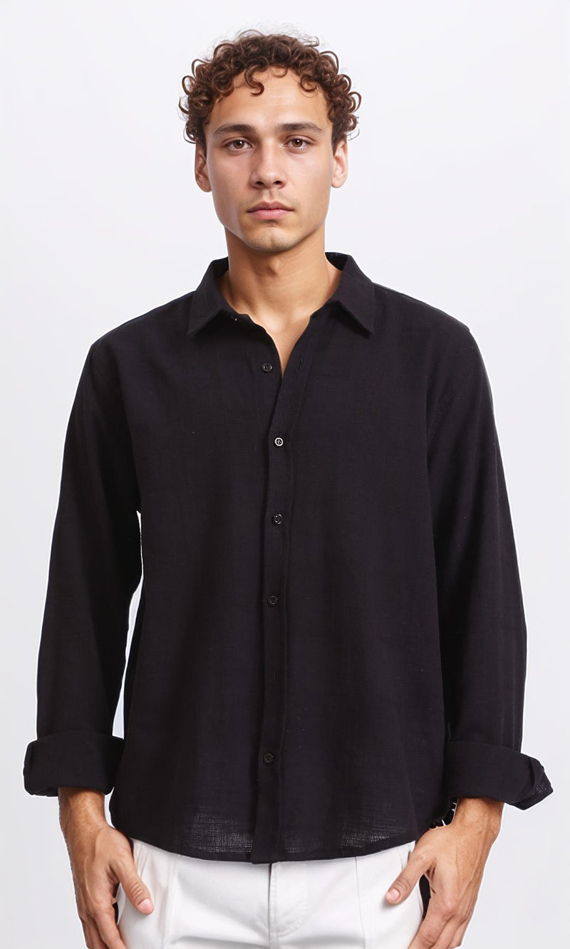 R206989 - Lightweight Long Sleeves Cotton Shirt - Black