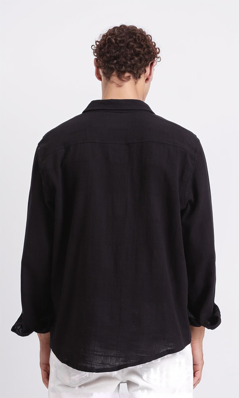 R206989 - Lightweight Long Sleeves Cotton Shirt - Black