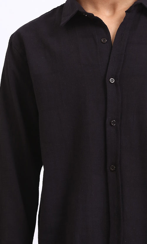 R206989 - Lightweight Long Sleeves Cotton Shirt - Black