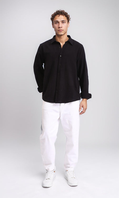 R206989 - Lightweight Long Sleeves Cotton Shirt - Black