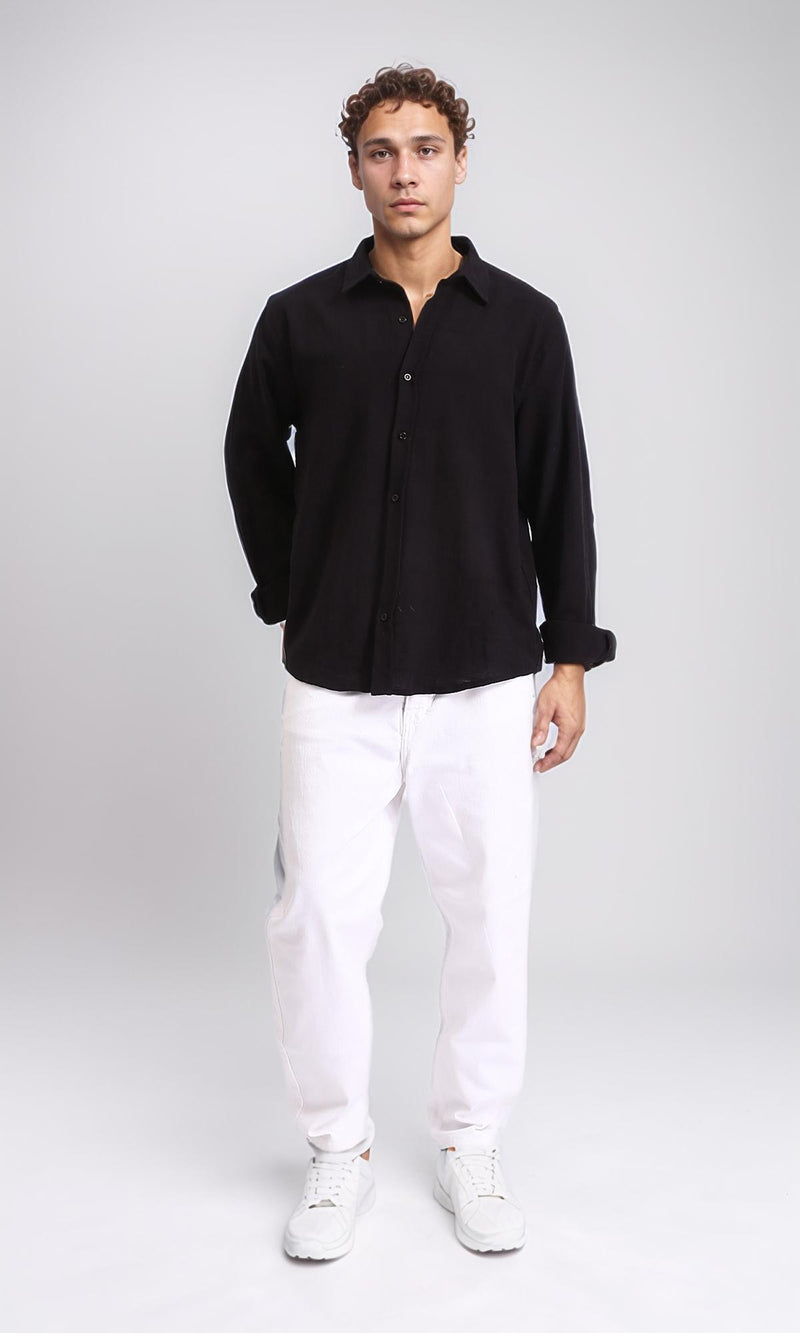 R206989 - Lightweight Long Sleeves Cotton Shirt - Black