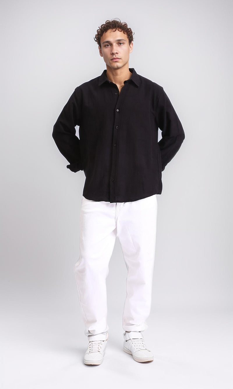R206989 - Lightweight Long Sleeves Cotton Shirt - Black