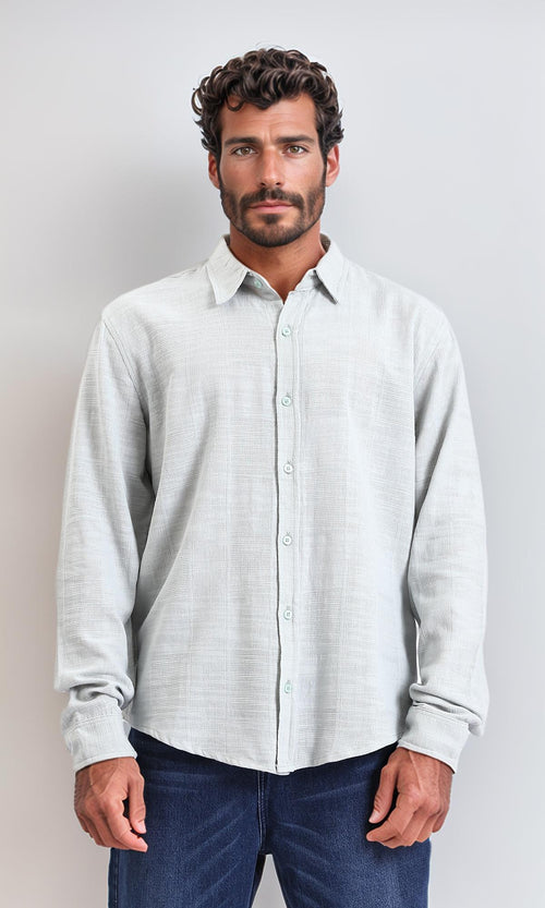 R206990-Textured Cotton Long Sleeve Shirt - Light Mint
