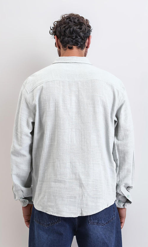 R206990-Textured Cotton Long Sleeve Shirt - Light Mint