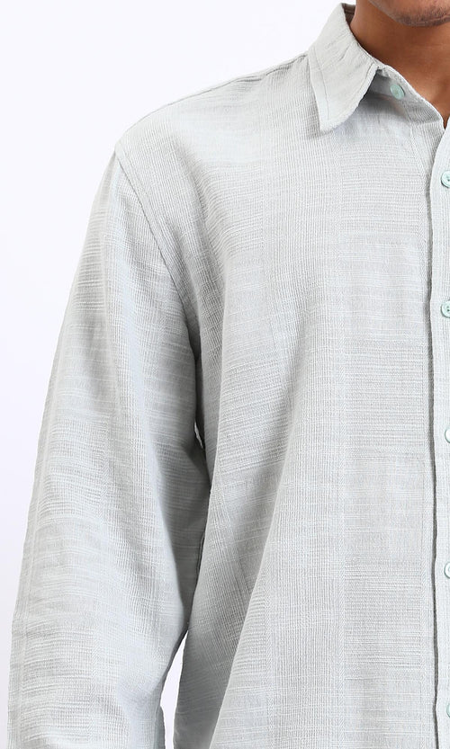 R206990-Textured Cotton Long Sleeve Shirt - Light Mint