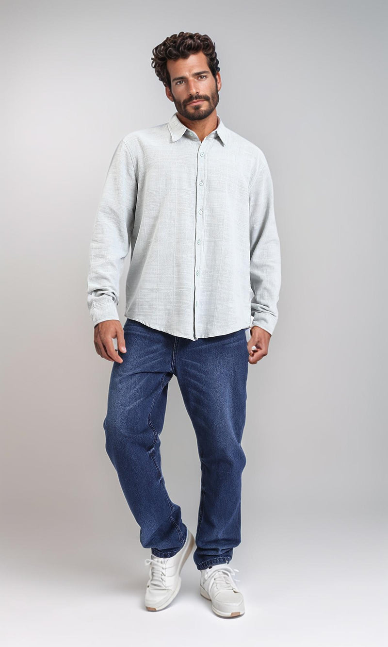 R206990-Textured Cotton Long Sleeve Shirt - Light Mint