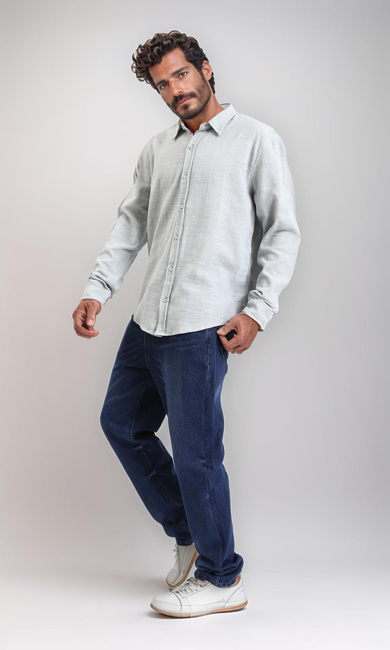 R206990-Textured Cotton Long Sleeve Shirt - Light Mint