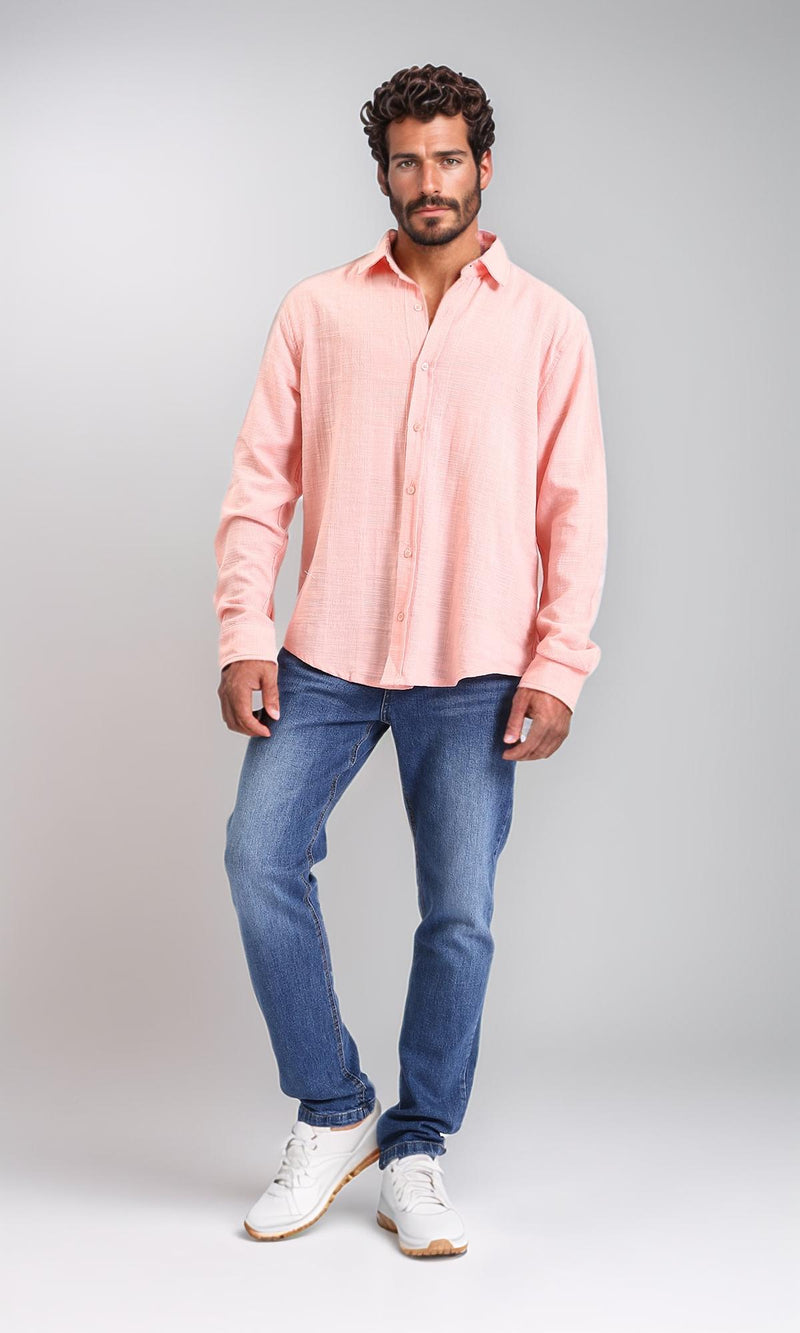 R206991-Textured Cotton Long Sleeve Shirt - Simon