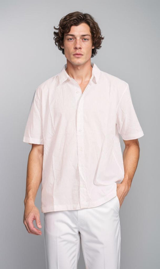 R206992 - Classic Linen Short-Sleeve Button-Up Shirt - White