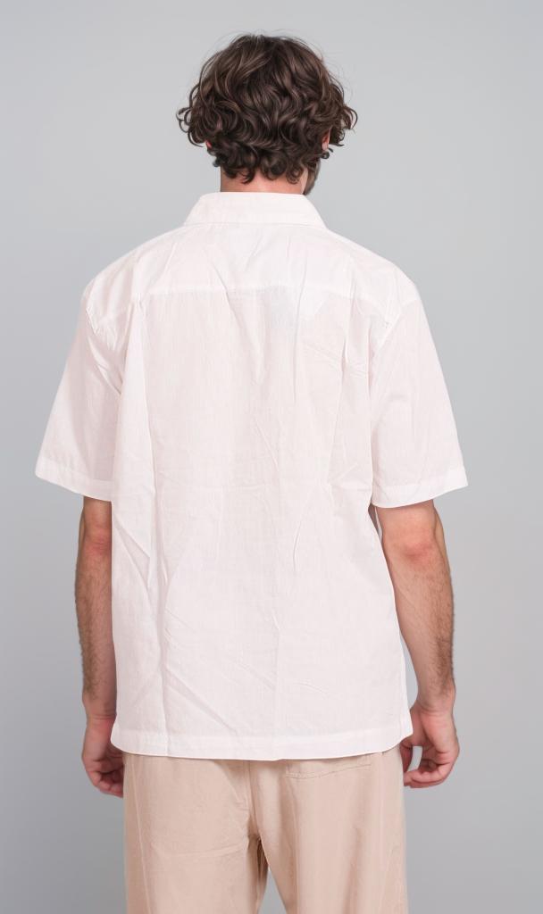 R206992 - Classic Linen Short-Sleeve Button-Up Shirt - White
