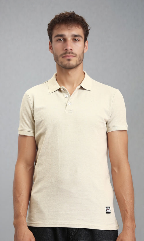 R207052 - Short Sleeves Solid Regular Polo Shirt - Oat