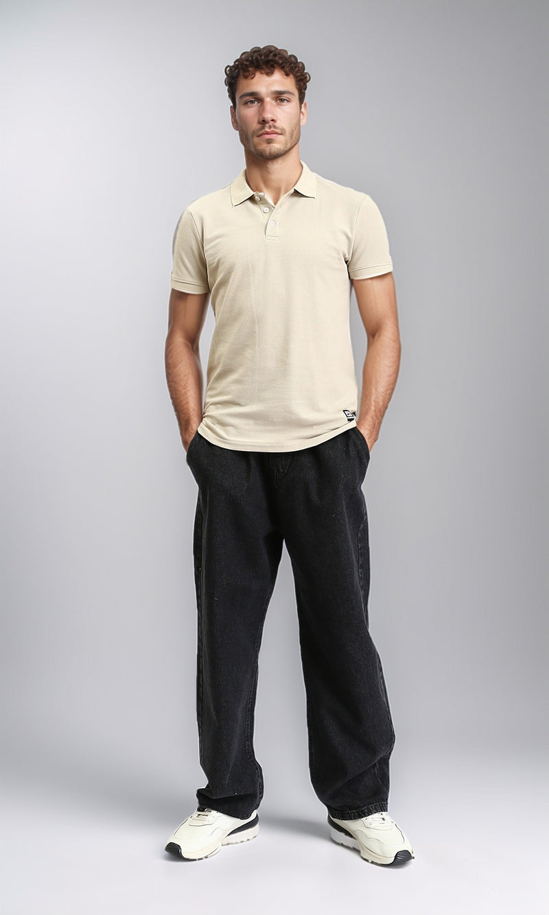 R207052 - Short Sleeves Solid Regular Polo Shirt - Oat