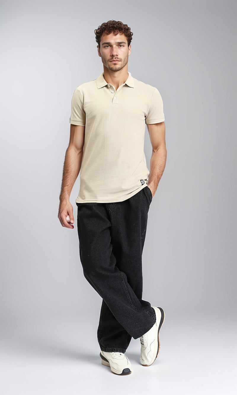 R207052 - Short Sleeves Solid Regular Polo Shirt - Oat