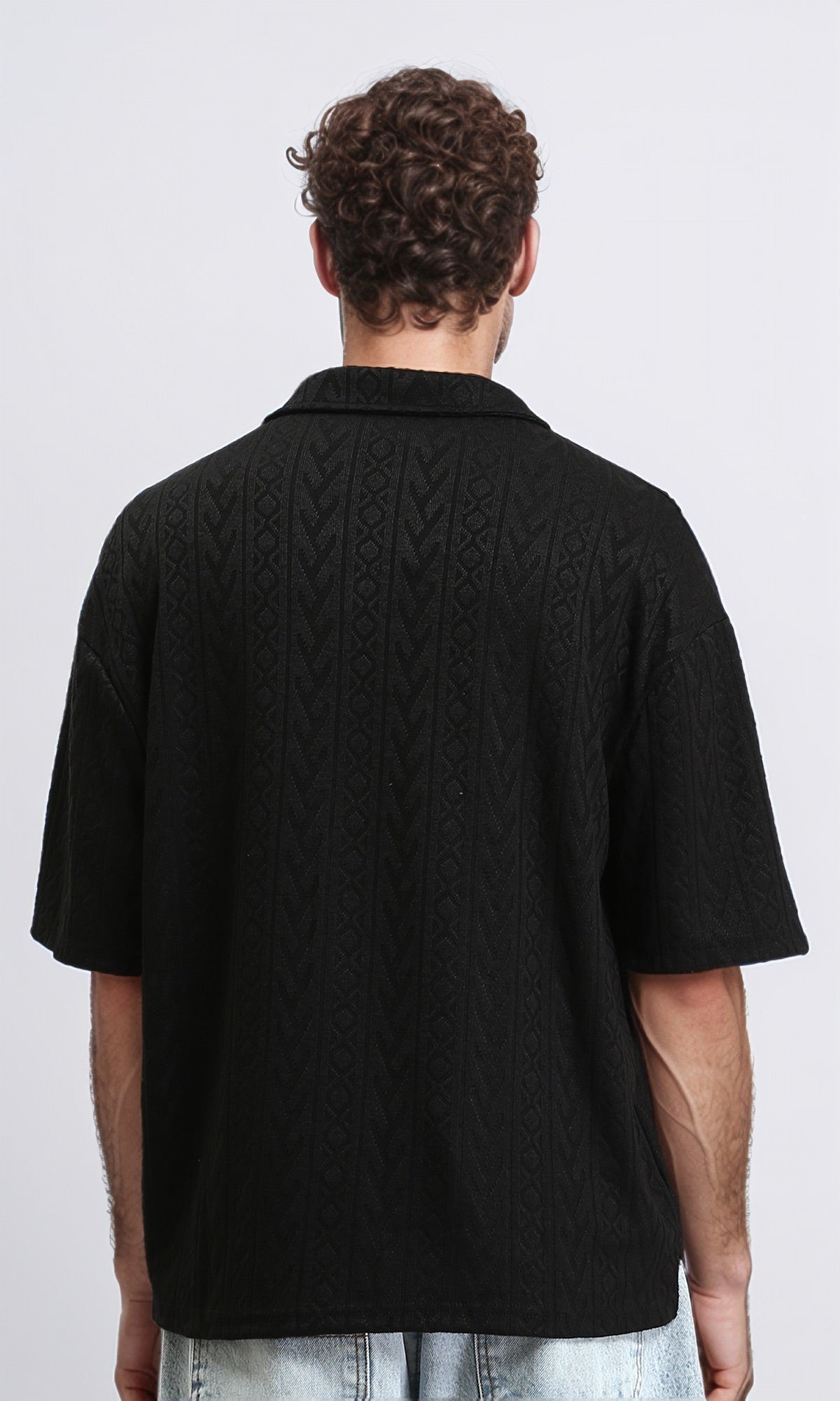 R207053 - Self Pattern Slip On Polo Shirt - Black