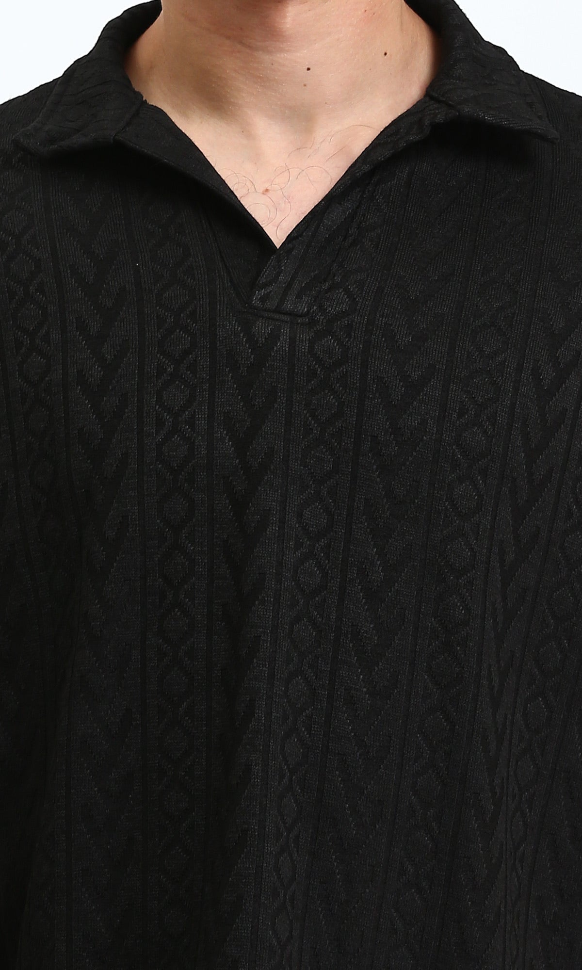 R207053 - Self Pattern Slip On Polo Shirt - Black