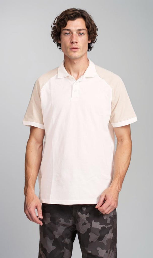 Pique Polo Shirt - White & Beige