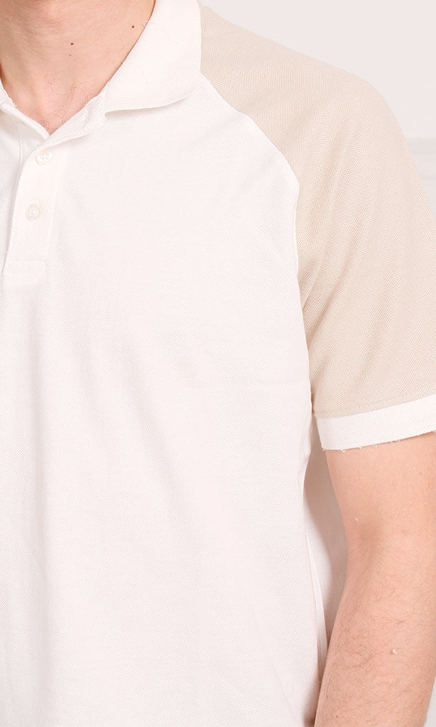 R207054 - Pique Polo Shirt - White & Beige