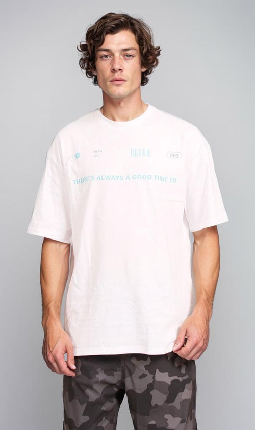 R207060 - Graphic Printed Oversized T-Shirt - White