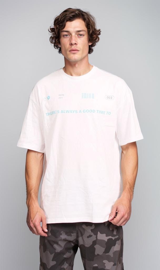 R207060 - Graphic Printed Oversized T-Shirt - White