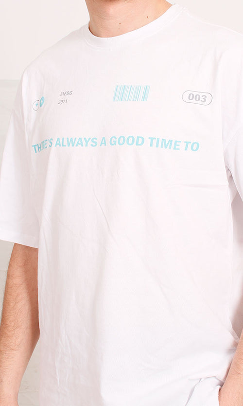 R207060 - Graphic Printed Oversized T-Shirt - White