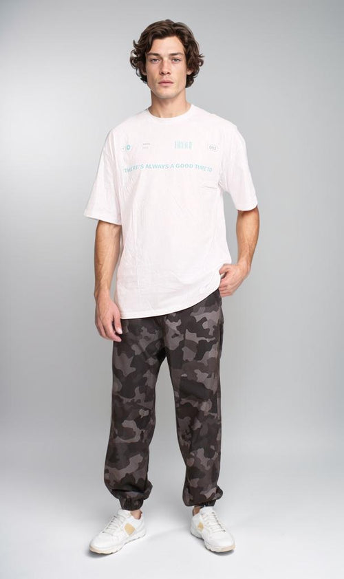 R207060 - Graphic Printed Oversized T-Shirt - White