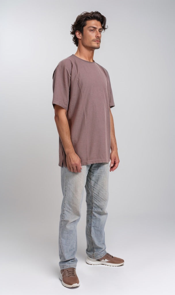 Essential Oversized Earthy Mauve Crew Neck T-Shirt