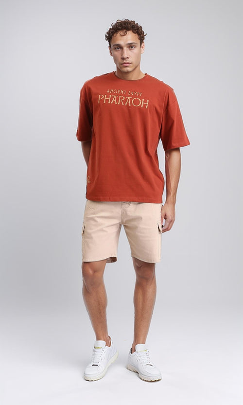 R207066 - "Pharaoh" Crew Neck Cotton Tee - Burnt Orange