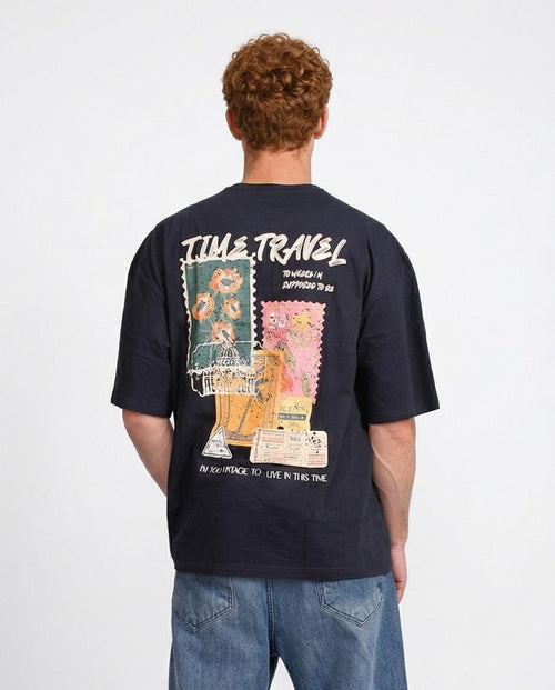  Ravin "Time Travel" Oversized Heavyweight T-Shirt - Navy - R207068