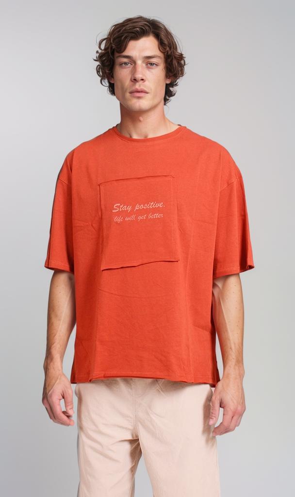 R207071 - Graphic Printed Oversized T-Shirt - Rust Red