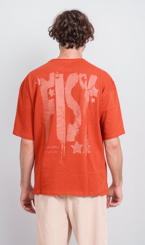 R207071 - Graphic Printed Oversized T-Shirt - Rust Red
