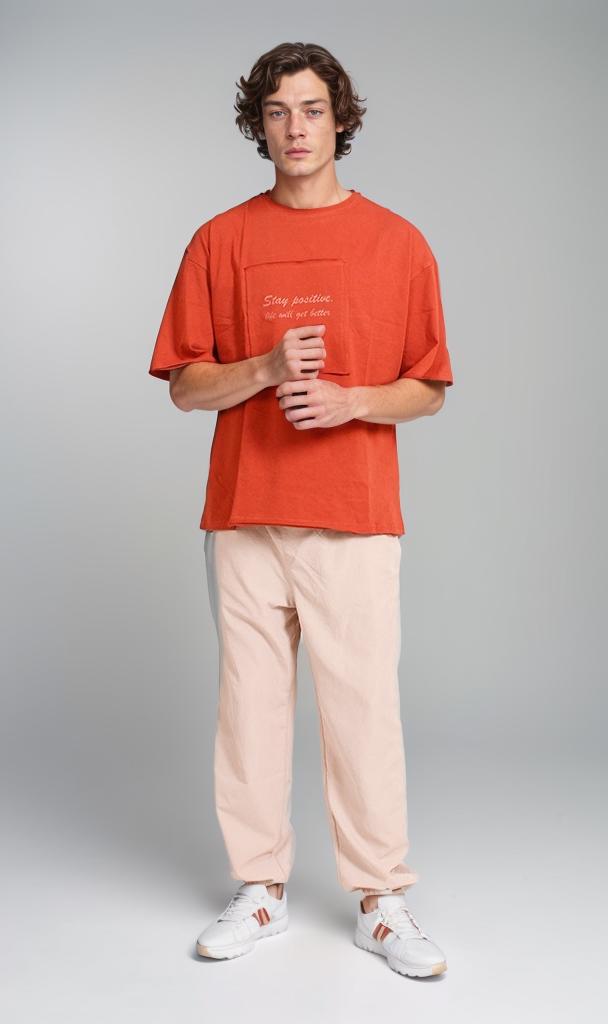 R207071 - Graphic Printed Oversized T-Shirt - Rust Red