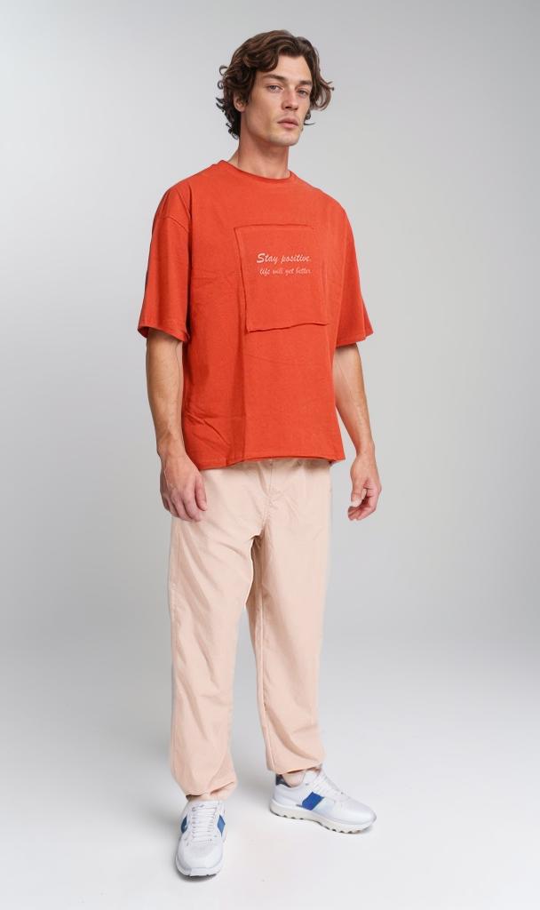 R207071 - Graphic Printed Oversized T-Shirt - Rust Red