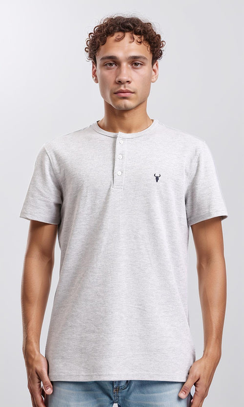 Crew Buttoned Neck Henley Shirt - Heather Grey