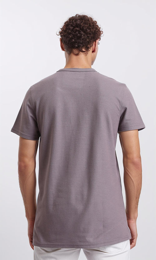 R207075 - Crew Buttoned Neck Henley Shirt - Dark Grey