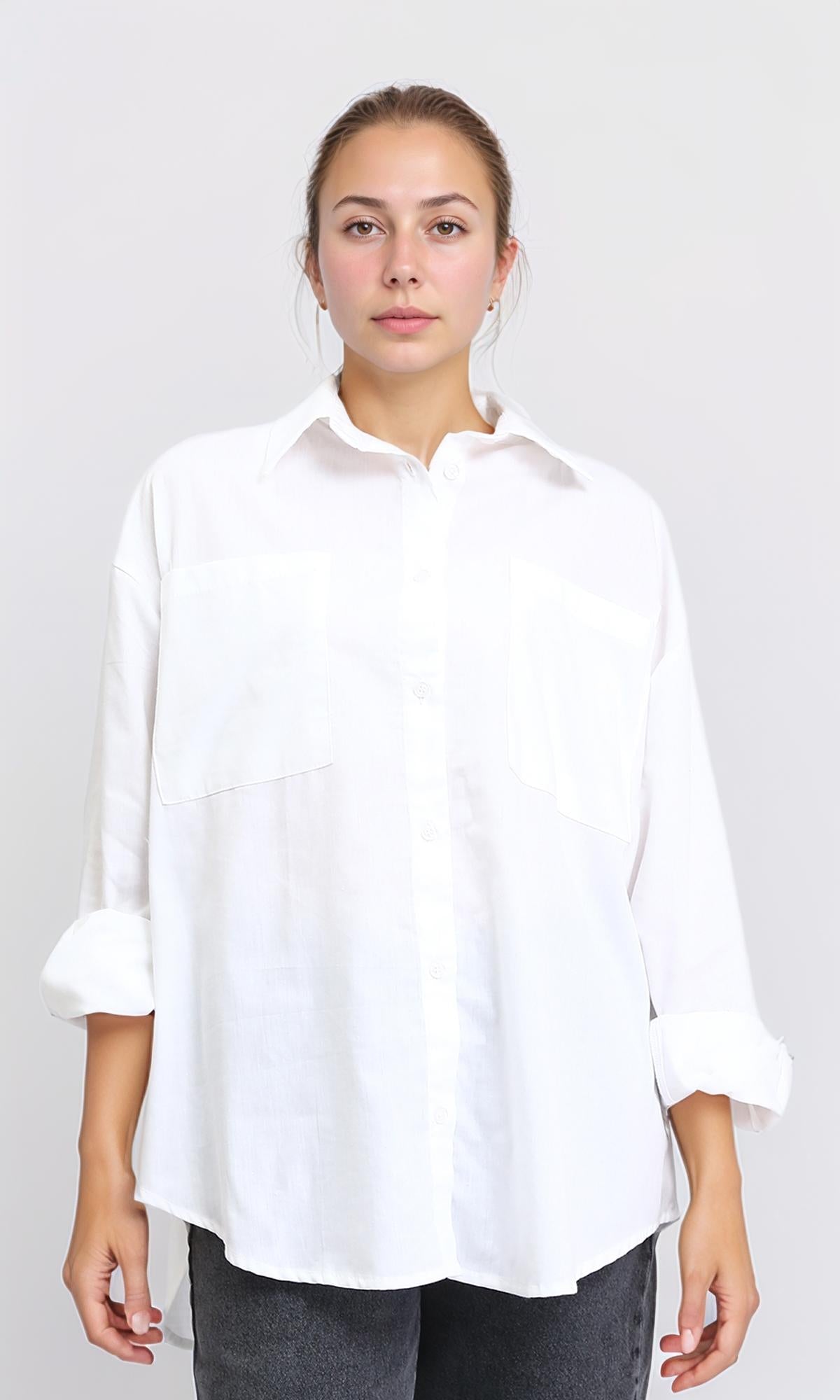 Solid Relaxed Fit Long Sleeves Shirt - White