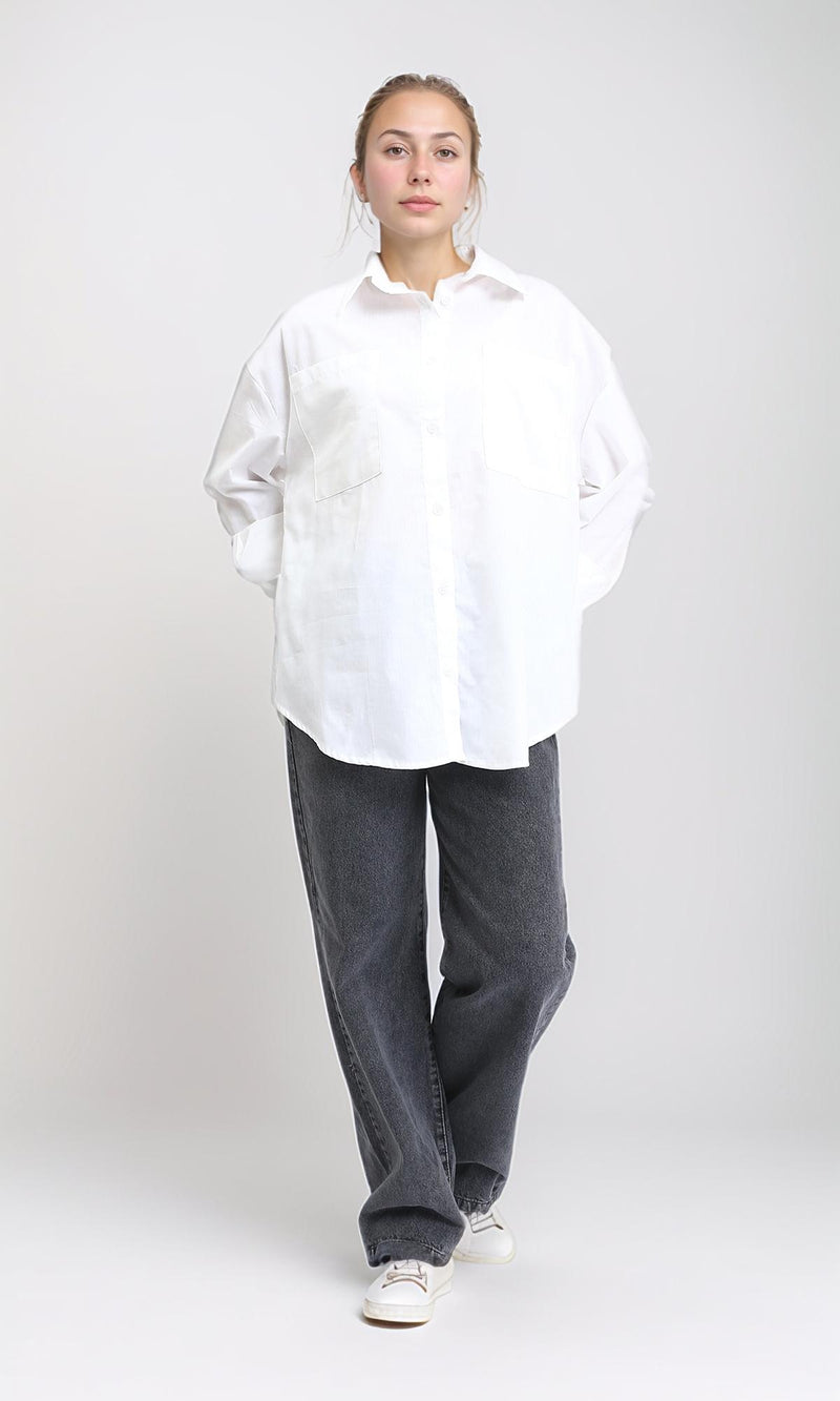 R207076 - Solid Relaxed Fit Long Sleeves Shirt - White