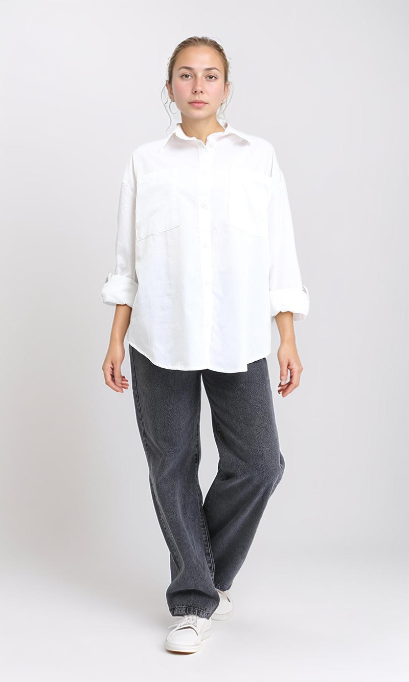 R207076 - Solid Relaxed Fit Long Sleeves Shirt - White