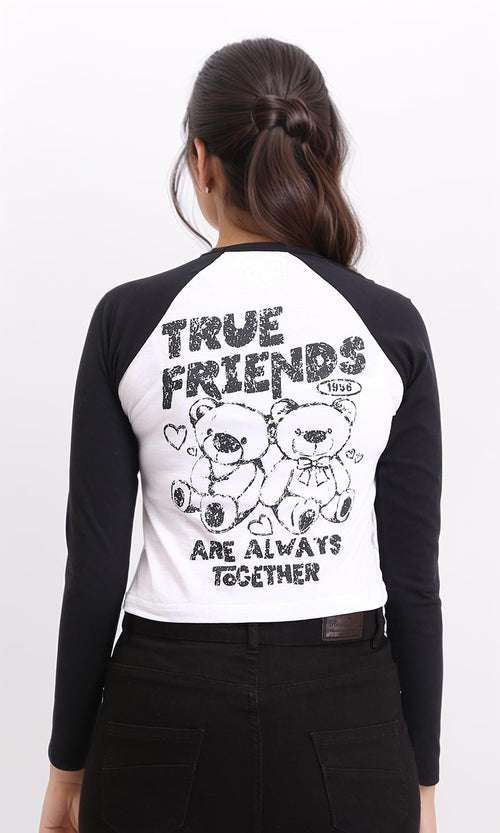 R207077 - Bi-Tone Long Sleeves Printed Tee - Black & White