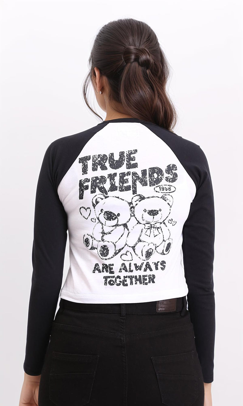 R207077 - Bi-Tone Long Sleeves Printed Tee - Black & White