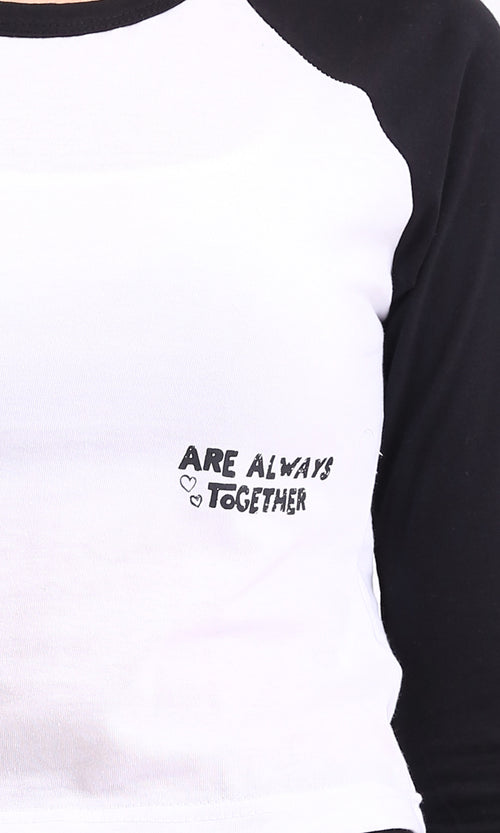 R207077 - Bi-Tone Long Sleeves Printed Tee - Black & White